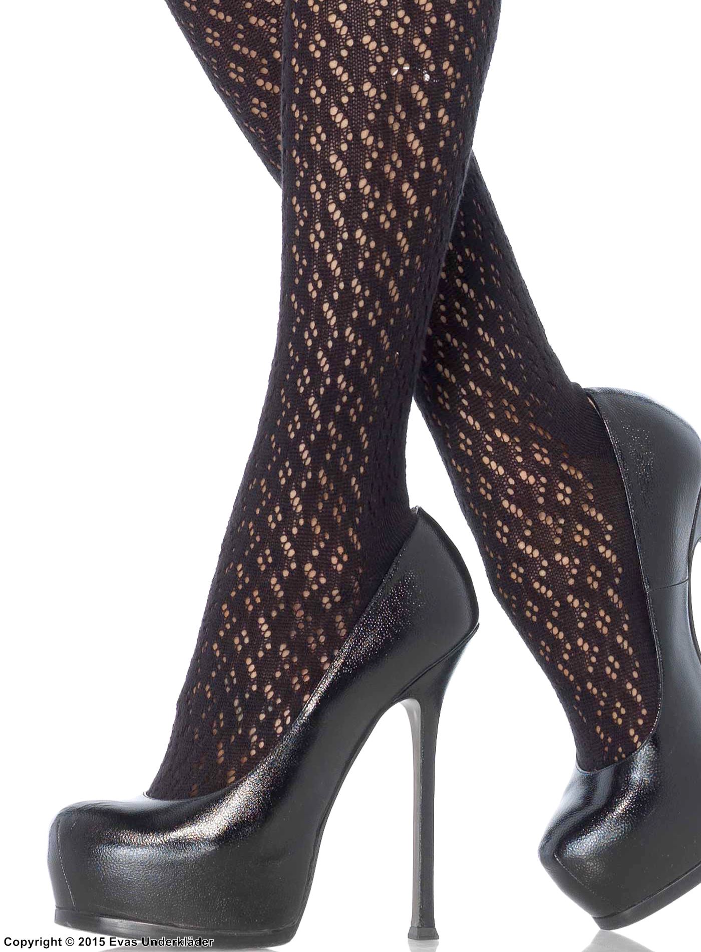 Over-knee socks, openwork, bow, lace trim